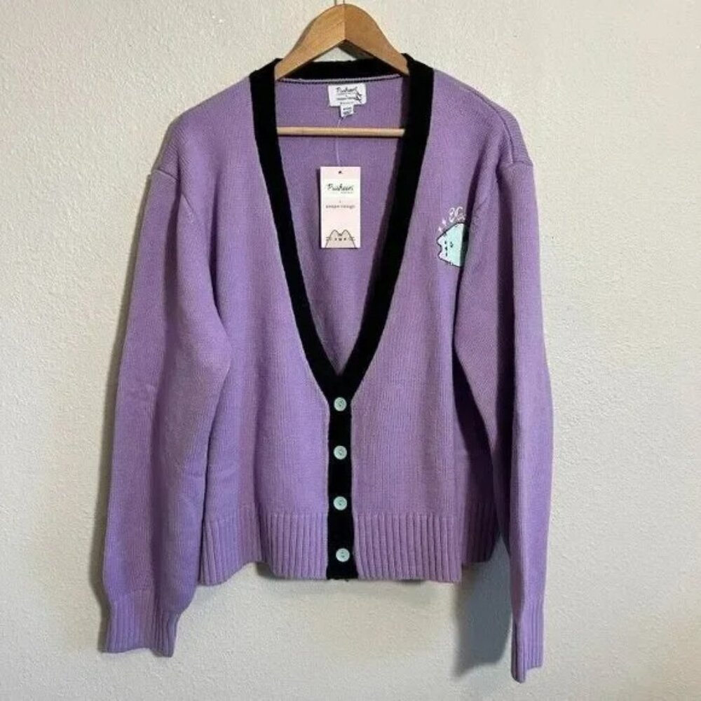 NEW Pusheen X Unique Vintage V Neck Button Front Cardigan Sweater 4X/5X Purple N